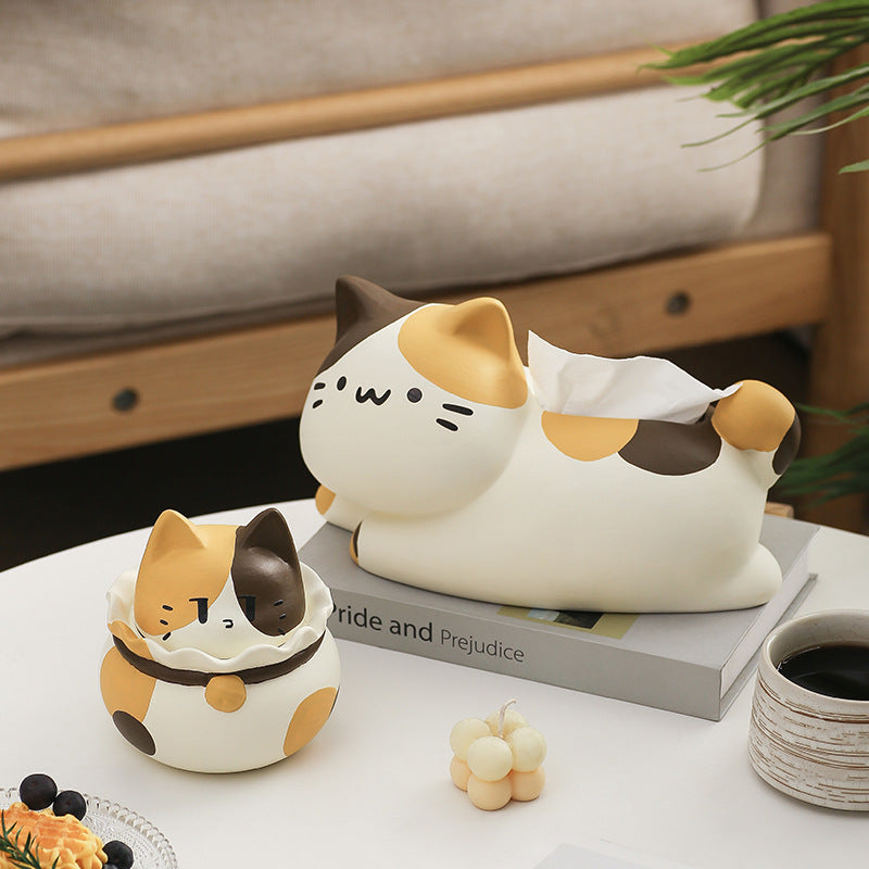Lying Cat Ceramic Tissue Box
