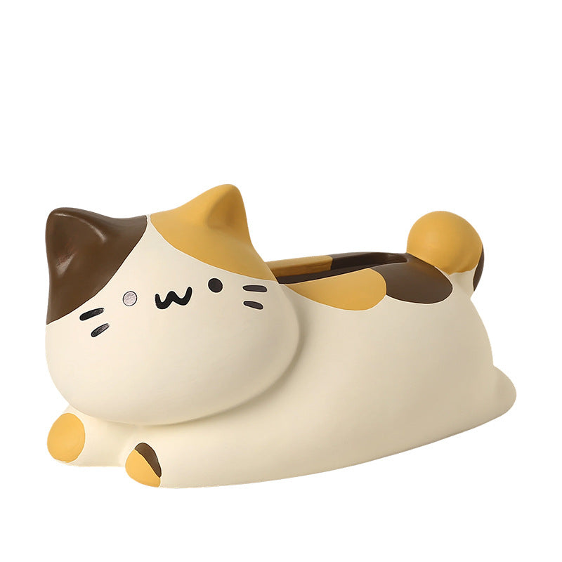 Lying Cat Ceramic Tissue Box