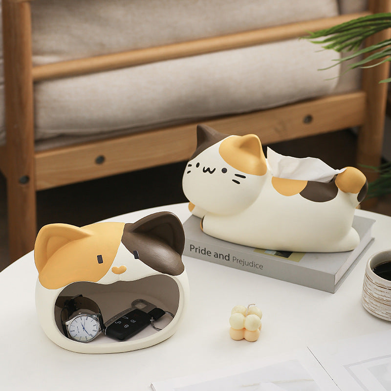 Lying Cat Ceramic Tissue Box