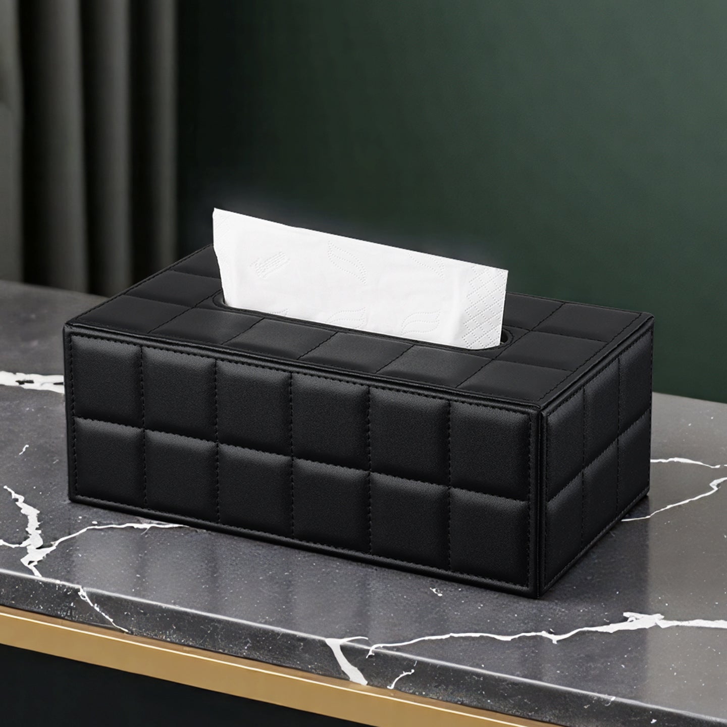 Quilted Leather Tissue Box